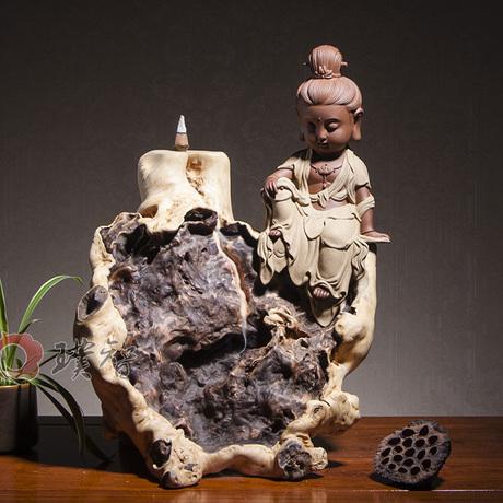 紫砂陶瓷佛像观音菩萨地藏王家居客厅装饰工艺品摆件风化木雕灯座